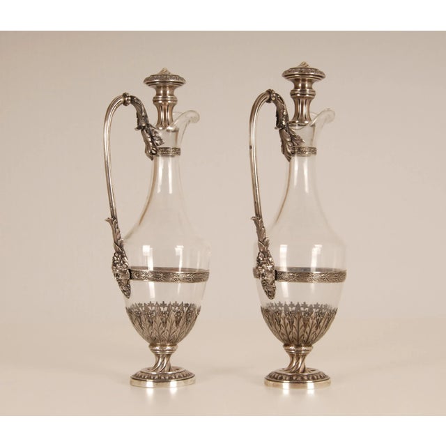 Antique Sterling Silver Decanters and Glass Tableware Neoclassical Silver- Tableware Louis XVI - A Pair For Sale - Image 6 of 13