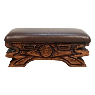 Vintage Witco Tiki Carved Wood Bench For Sale
