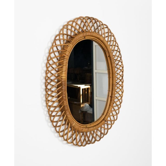 Mid-Century Modern Mid-Century Rattan and Bamboo Oval Wall Mirror from Franco Albini, Italy, 1960s For Sale - Image 3 of 9