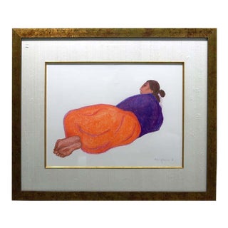 1990s r.c Gorman Untitled Reclining Woman Pastel Drawing Framed For Sale