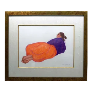 1990s r.c Gorman Untitled Reclining Woman Pastel Drawing Framed