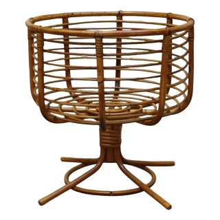 Woven Rattan Basket on a Pedestal Base, Italy, 1960s For Sale