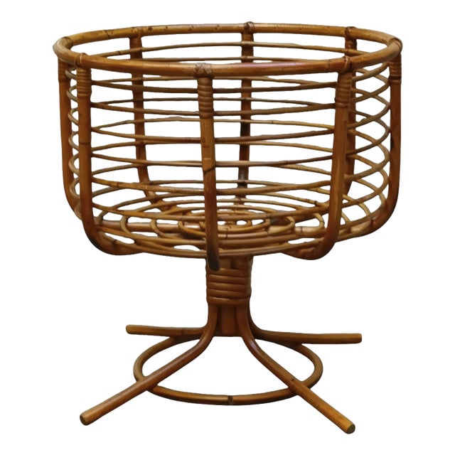 Woven Rattan Basket on a Pedestal Base, Italy, 1960s For Sale