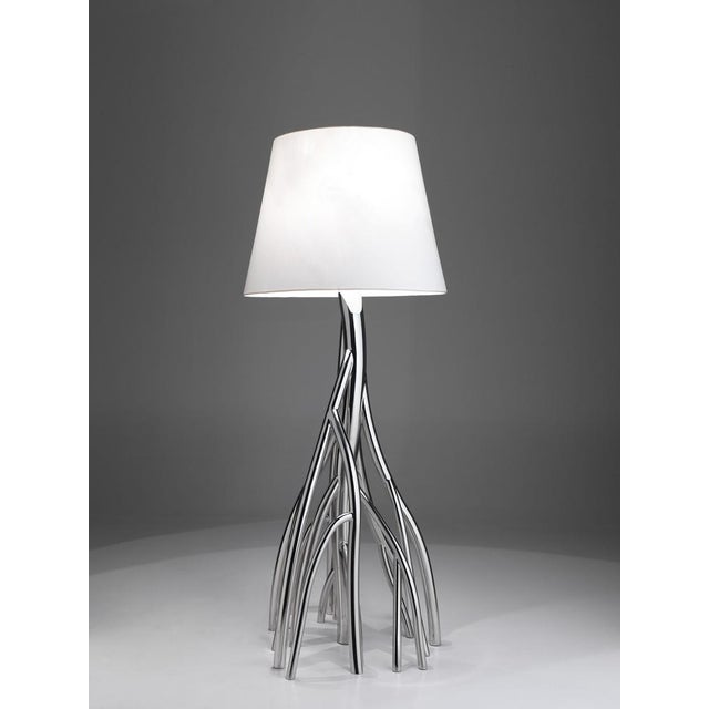 Metal Mangrovia Floor Lamp in Polished Stainless Steel and Linen by Barberini & Gunnell For Sale - Image 7 of 12