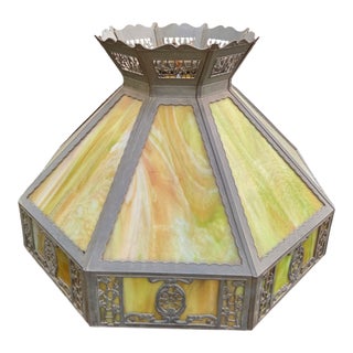 Antique Lamp Shade Green Slag Glass Hanging Light Chandelier Sarama For Sale
