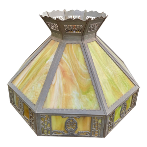 Antique Lamp Shade Green Slag Glass Hanging Light Chandelier Sarama