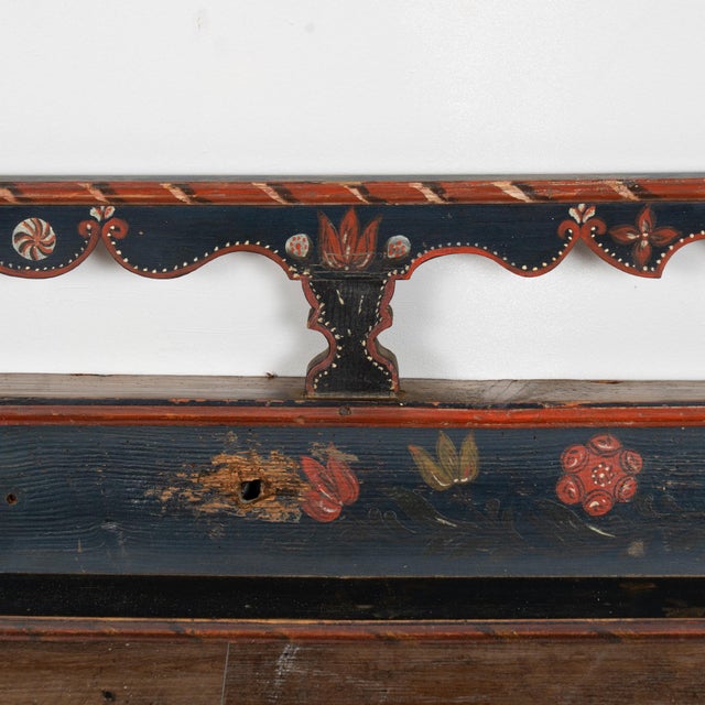 Folk Art 19th Century Original Blue Painted Hanging Rack With Shelf For Sale - Image 3 of 12