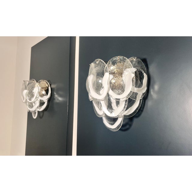 Vintage Italian Clear Lattimo Murano Glass Wall Lights from Mazzega, 1990s, Set of 2 For Sale - Image 12 of 17