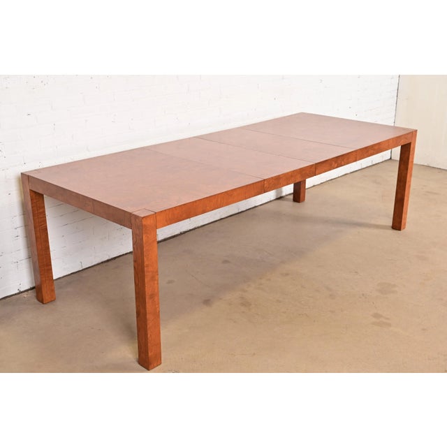 Lane Furniture Milo Baughman Style Burl Wood Parsons Extension Dining Table by Lane, Newly Refinished For Sale - Image 4 of 12