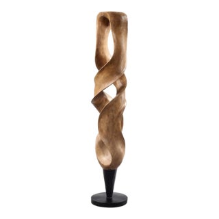 Twisting Teak Wood Sculpture on Stand For Sale