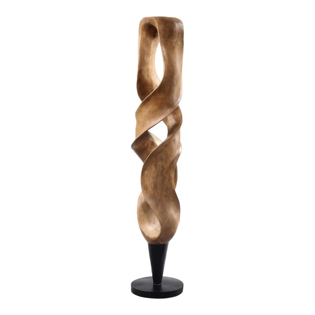 Twisting Teak Wood Sculpture on Stand For Sale