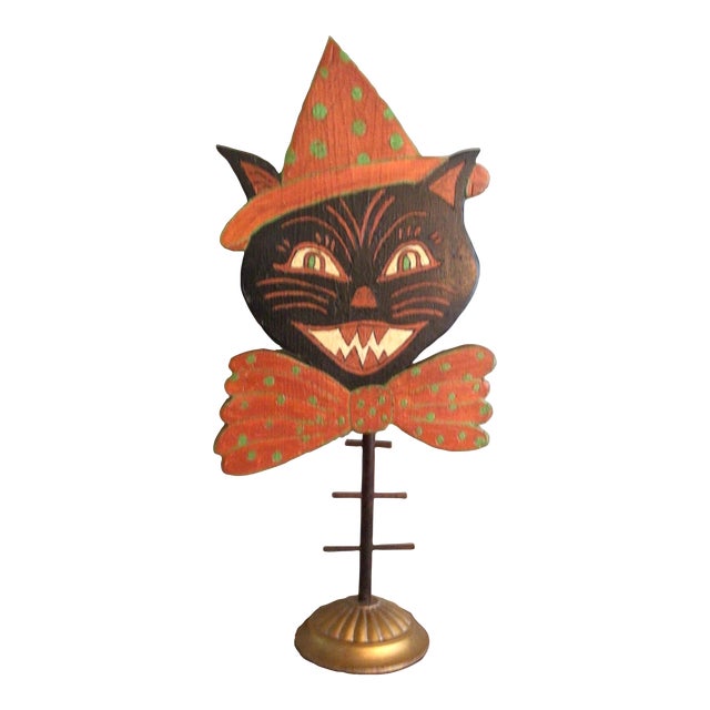 Victorian Inspired Hand Made Free Standing Folk Art Black Halloween Cat by Northern California Folk Artist For Sale