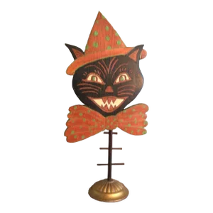 Victorian Inspired Hand Made Free Standing Folk Art Black Halloween Cat by Northern California Folk Artist