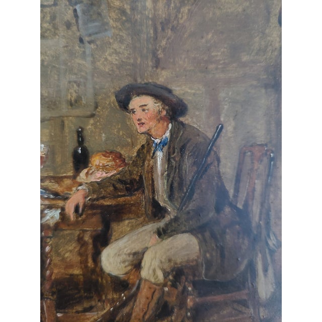 Antique 19th Century Oil Painting Rustic Cottage Interior Husband Wife & Dog For Sale In Los Angeles - Image 6 of 12