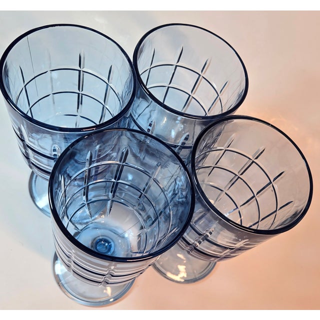 Contemporary Periwinkle Cut Windowpane Goblets- Set of Four For Sale - Image 3 of 11