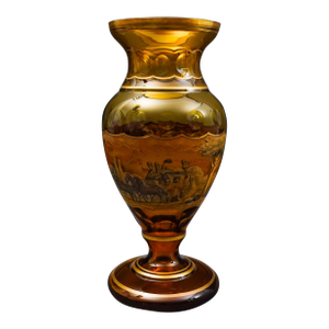 Mid 20th Century Moser Czech Bohemian Jm Pohl Signed Antique Huge Amber Art Glass Vase