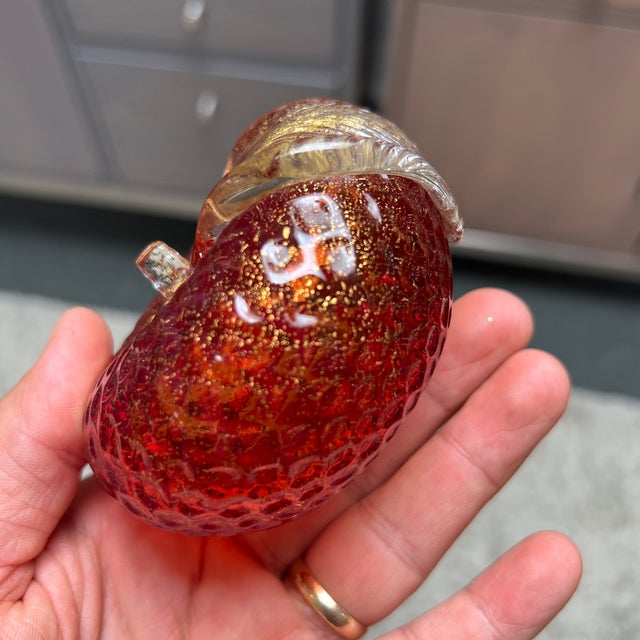Red Italian Murano Art Glass Golden Apple Sculpture For Sale - Image 8 of 9