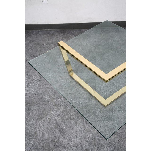 Mid Century Modern Coffee Table Square Large Brass Gold Glass 80s Vintage MCM For Sale - Image 9 of 12
