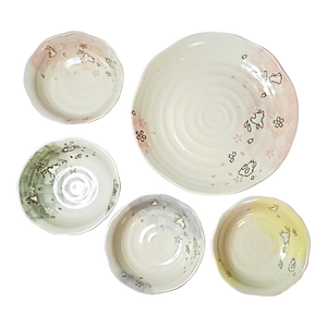 2000s Hand-Thrown Bunny Pottery Serving Set - 5 Pieces