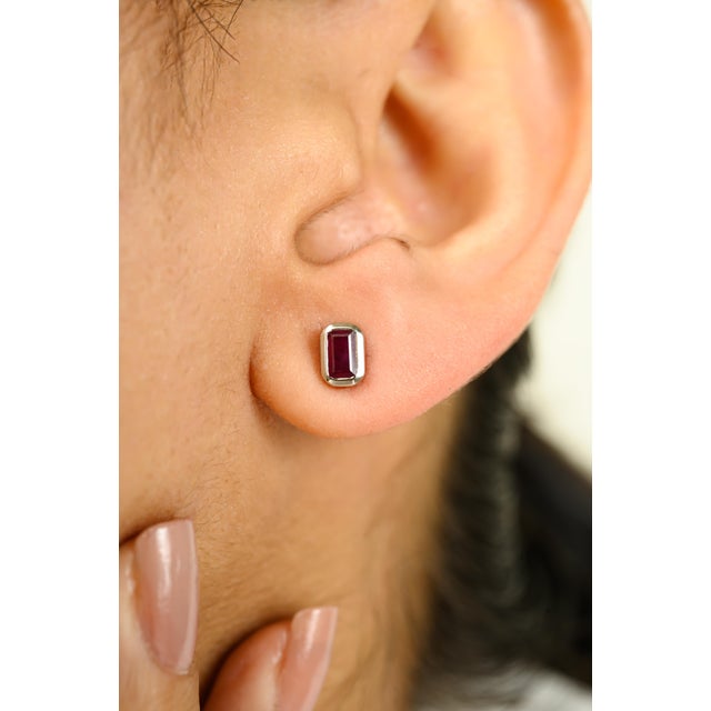 Minimalist Octagon Cut Natural Ruby Stud Earrings Made in 14k Solid White Gold to make a statement with your look. You...