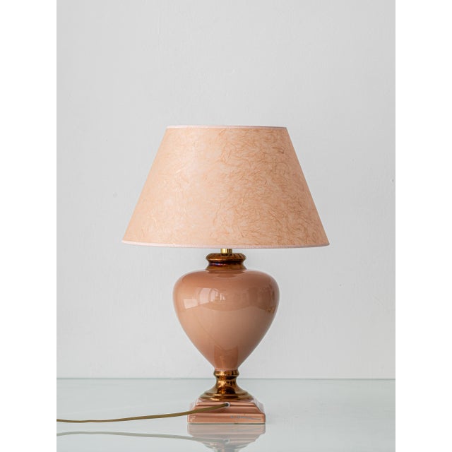 French Salmon Pink and Copper Ceramic Urn Table Lamps with Parchment Shades by Louis Drimmer, 1980s, Set of 2 For Sale - Image 13 of 15
