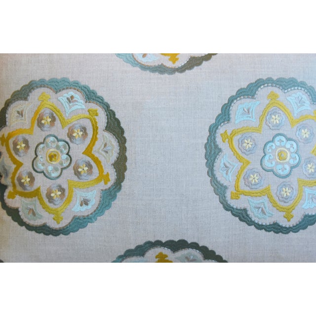 Designer Embroidered Medallion Linen Feather Down Pillows 22 X 17