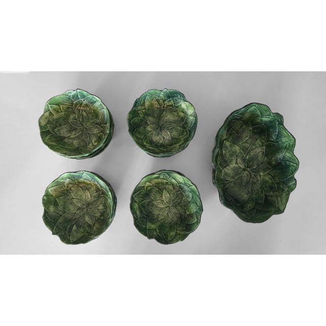 Stunning 13 piece Italian Earthenware Serving Set of Foglia Leonardo by Vietri. The set if comprised of 12 individual...