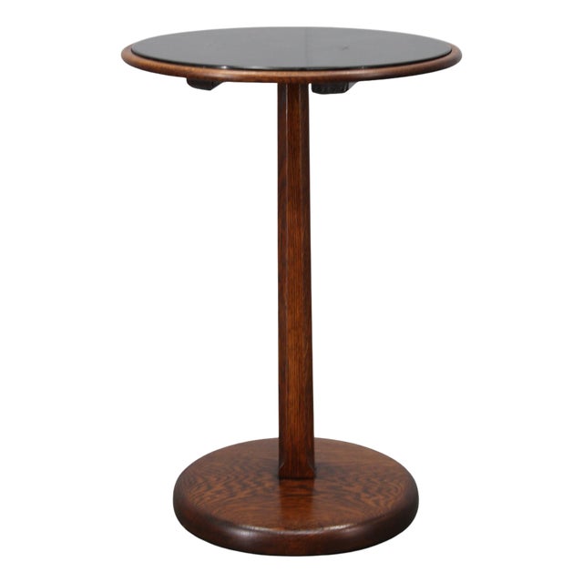 Art Deco Oak Pedestal Table with Glass Top, Former Czechoslovakia, 1930s For Sale