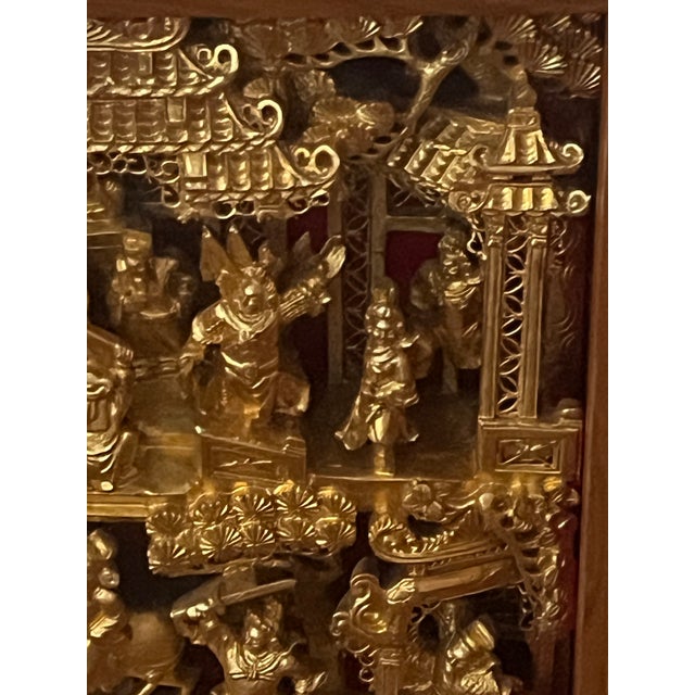 Antique Chinese Carved Gilt Wall Panel in Protective Wood and Glass Case For Sale - Image 9 of 12