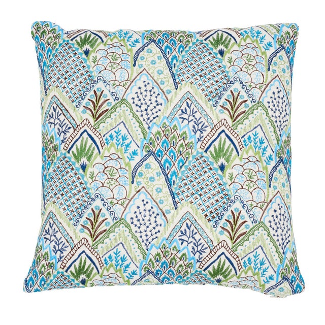 Schumacher Schumacher Albizia Embroidery 20" Pillow in Blue & Green For Sale - Image 4 of 4