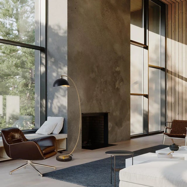 Black Luna Bella Chairside Arc Floor Lamp - 60", Weathered Brass & Matte Black/Gold-Leaf Shade, On/Off Step Switch, Marble Base For Sale - Image 8 of 12