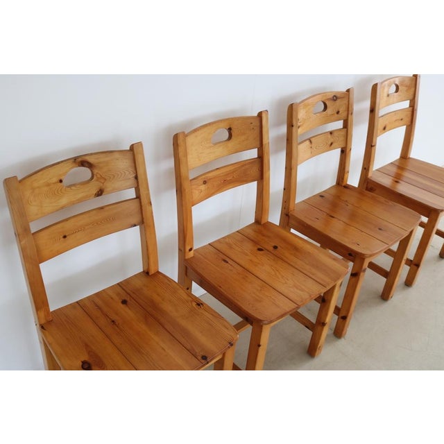 Vintage Dining Chairs in Pine, 1970s, Set of 4, in Good conditions. Designed 1970 to 1979