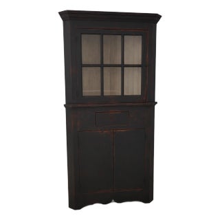 Primitive Distressed Finish Contemporary Corner Cabinet For Sale