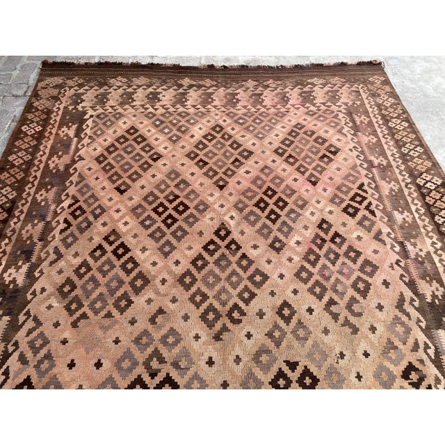 Cream Vintage Oversized Terracotta Geometric Wool Kilim Rug For Sale - Image 8 of 14