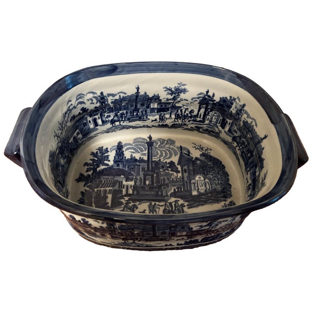 Traditional Vintage Blue and White Toile Footbath For Sale - Image 3 of 6