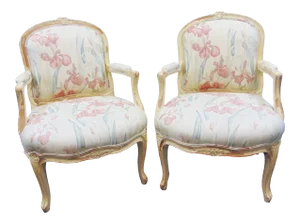 Louis XV Style Upholstered Armchairs - a Pair