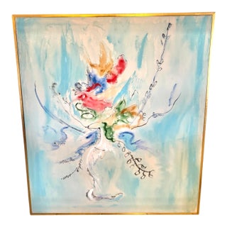 Large Abstract Floral Vase Still Life Painting in Gold Frame, Modern Expressionist Style by Jack Compton For Sale