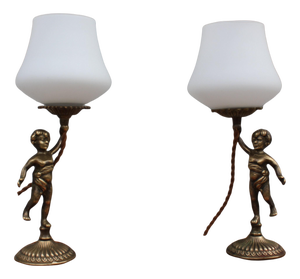 Vintage Cherub Bedside Lamps in Brass