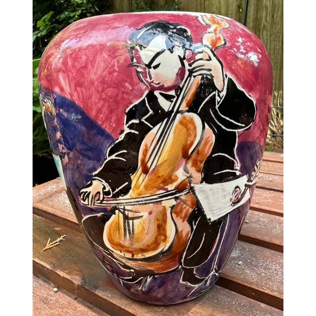 Red Mid-Century Modern Francis McCarthy Jazz Musician Pottery Vase For Sale - Image 8 of 8