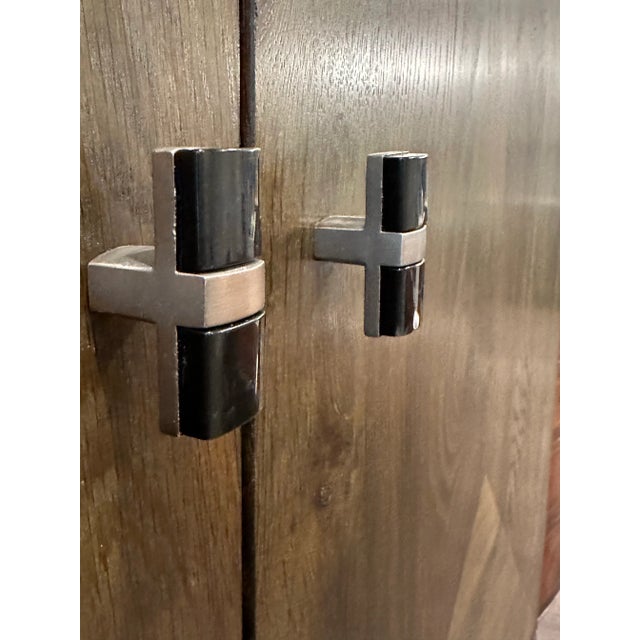 Coffee Caracole the Touch Bar Cabinet/Armoire – Aged Wood & Metal With Burnt Orange Interior and Adjustable Lighting For Sale - Image 8 of 9