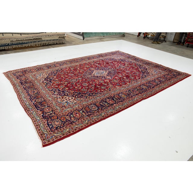 Vintage Wool Rug - Red & Blue Medallion Oriental Area Rug 9x13 For Sale - Image 4 of 4