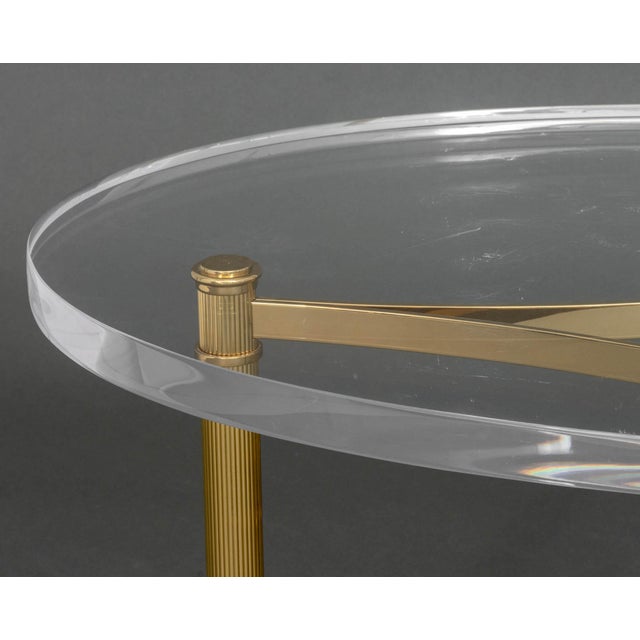 Late 20th Century Modern Brass and Acrylic Oval Coffee Table For Sale - Image 5 of 6