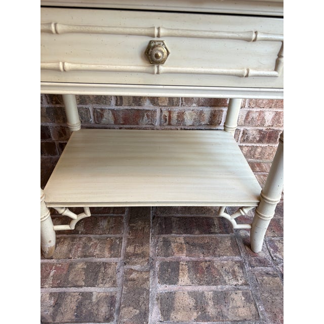 Cream Mid 20th Century Thomasville Allegro Collection Faux Bamboo Single Drawer Nightstand Side Table For Sale - Image 8 of 12