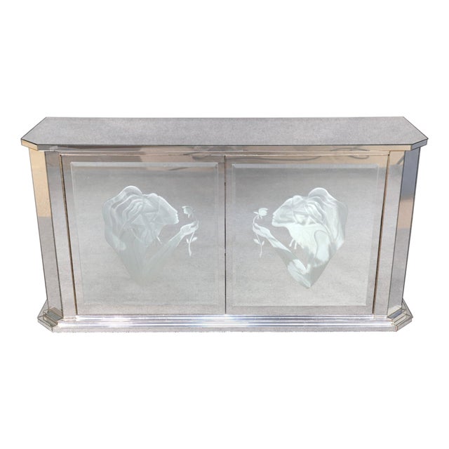 Mid 20th Century Mirrored Etched Glass Cabinet For Sale