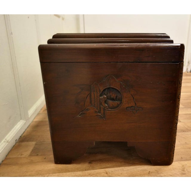 Art Deco Oriental Carved Camphor Wood Chest, 1920 For Sale - Image 4 of 8