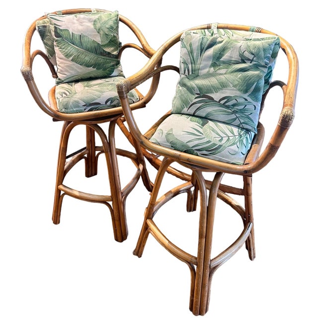 1940s 1940s Brown Bamboo English Colonial Cocktail Bar Table With 2 Chairs - Set of 3 For Sale - Image 5 of 7