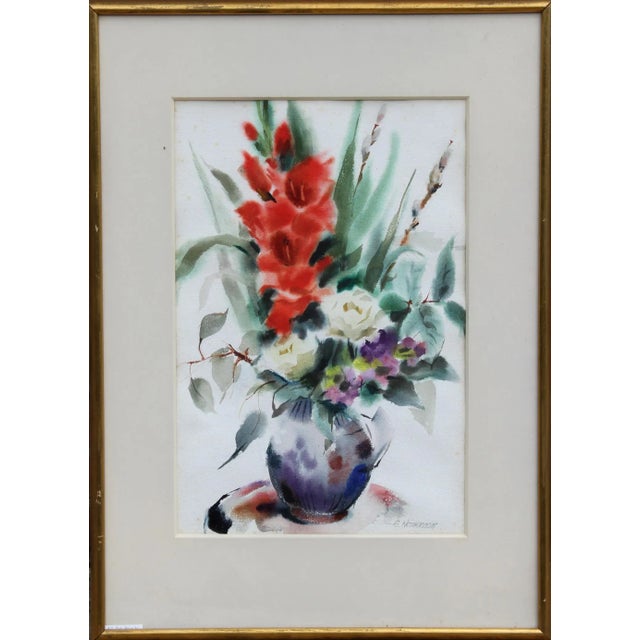 Figurative 1960s "Bouquet of Flowers I" Watercolor Painting by Eve Nethercott For Sale - Image 3 of 3