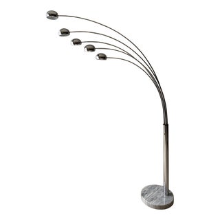 Vintage 5-Arm Arc Lamp in Chrome and Marble, 1970s For Sale
