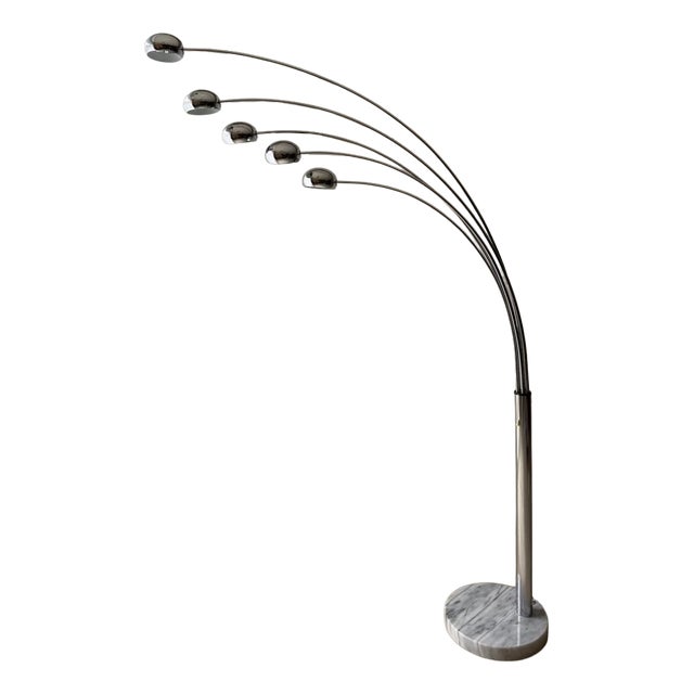 Vintage 5-Arm Arc Lamp in Chrome and Marble, 1970s For Sale