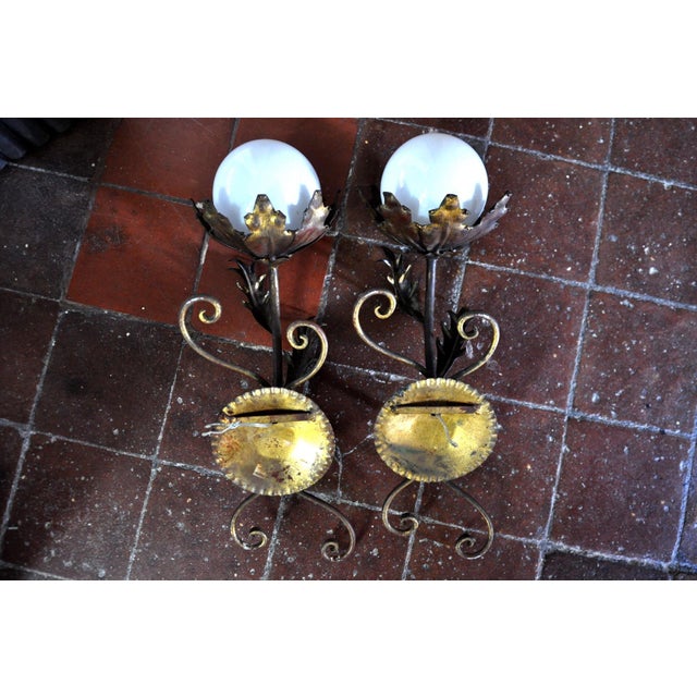 Gold Floral Sconces by Ferro Arte, Spain, 1960s, Set of 2 For Sale - Image 8 of 9